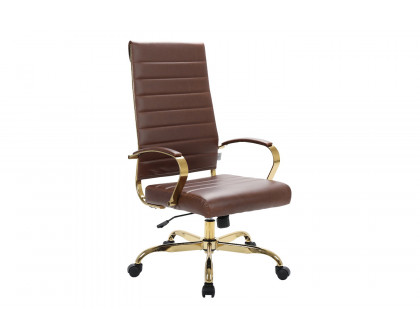 LeisureMod Benmar High-Back Home Leather Office Chair with Chrome Frame