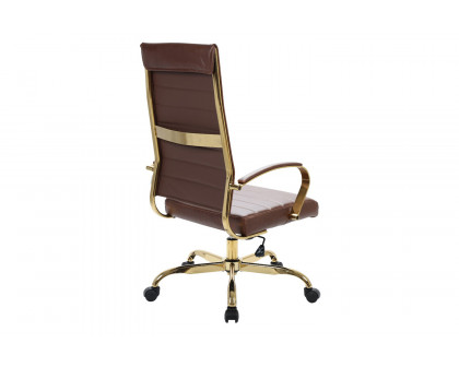 LeisureMod Benmar High-Back Leather Office Chair with Gold Frame - Brown