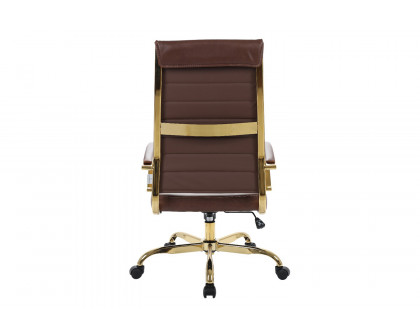 LeisureMod Benmar High-Back Leather Office Chair with Gold Frame - Brown