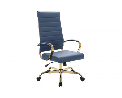 LeisureMod Benmar High-Back Leather Office Chair with Gold Frame - Navy Blue