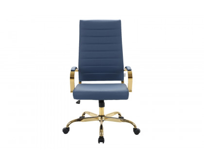 LeisureMod Benmar High-Back Leather Office Chair with Gold Frame - Navy Blue