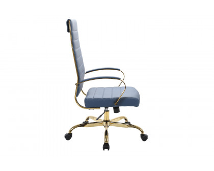 LeisureMod Benmar High-Back Leather Office Chair with Gold Frame - Navy Blue