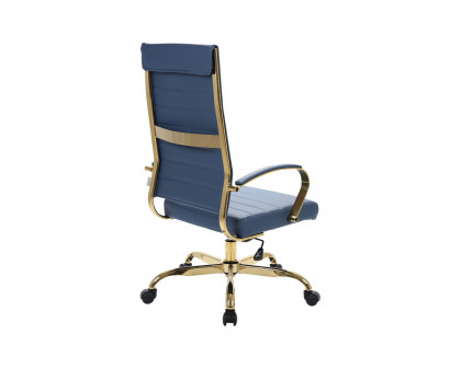 LeisureMod Benmar High-Back Leather Office Chair with Gold Frame - Navy Blue