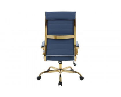 LeisureMod Benmar High-Back Leather Office Chair with Gold Frame - Navy Blue