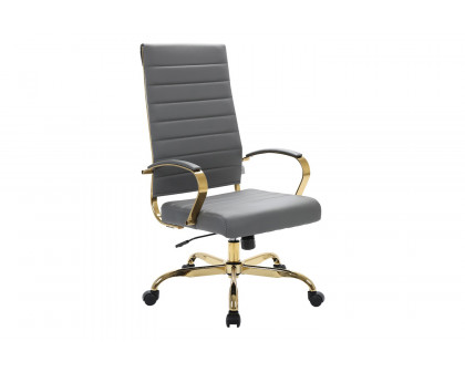 LeisureMod Benmar High-Back Home Leather Office Chair with Chrome Frame