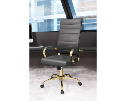 LeisureMod Benmar High-Back Leather Office Chair with Gold Frame - Gray