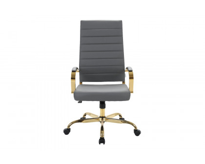 LeisureMod Benmar High-Back Leather Office Chair with Gold Frame - Gray