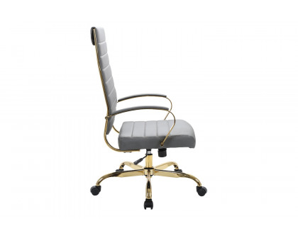 LeisureMod Benmar High-Back Leather Office Chair with Gold Frame - Gray