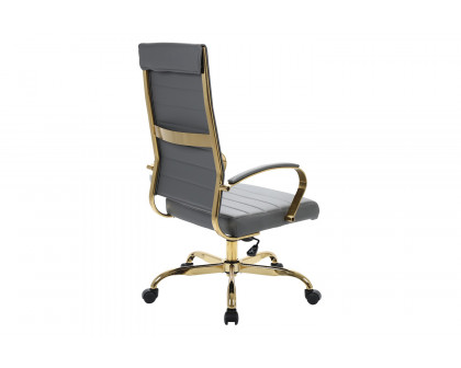 LeisureMod Benmar High-Back Leather Office Chair with Gold Frame - Gray