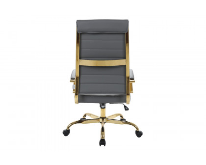 LeisureMod Benmar High-Back Leather Office Chair with Gold Frame - Gray