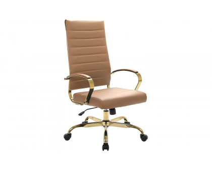 LeisureMod Benmar High-Back Home Leather Office Chair with Chrome Frame