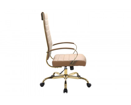 LeisureMod Benmar High-Back Leather Office Chair with Gold Frame - Light Brown