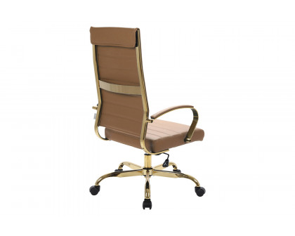 LeisureMod Benmar High-Back Leather Office Chair with Gold Frame - Light Brown