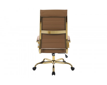 LeisureMod Benmar High-Back Leather Office Chair with Gold Frame - Light Brown