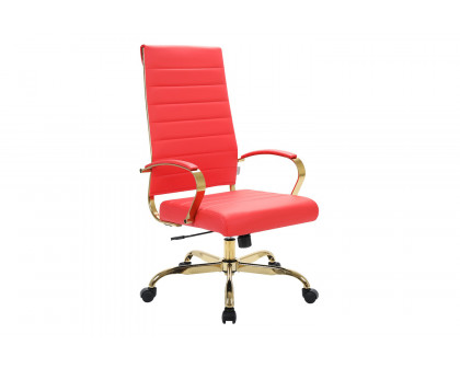 LeisureMod Benmar High-Back Home Leather Office Chair with Chrome Frame