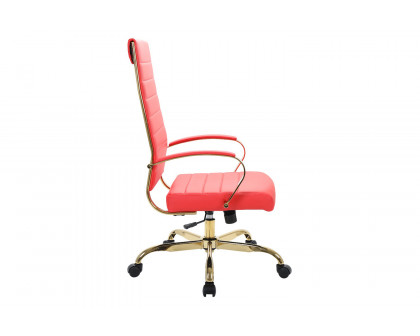 LeisureMod Benmar High-Back Leather Office Chair with Gold Frame - Red