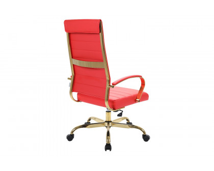 LeisureMod Benmar High-Back Leather Office Chair with Gold Frame - Red