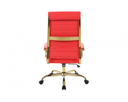 LeisureMod Benmar High-Back Leather Office Chair with Gold Frame - Red