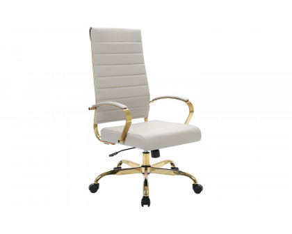 LeisureMod Benmar High-Back Home Leather Office Chair with Chrome Frame