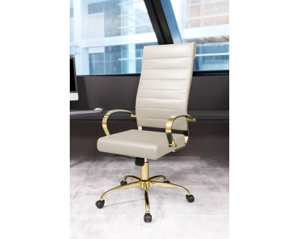 LeisureMod Benmar High-Back Leather Office Chair with Gold Frame - Tan