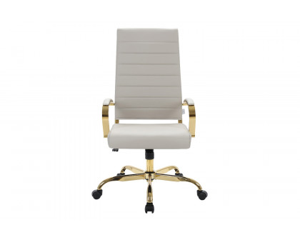 LeisureMod Benmar High-Back Leather Office Chair with Gold Frame - Tan