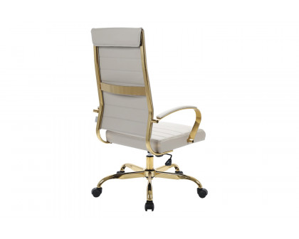 LeisureMod Benmar High-Back Leather Office Chair with Gold Frame - Tan