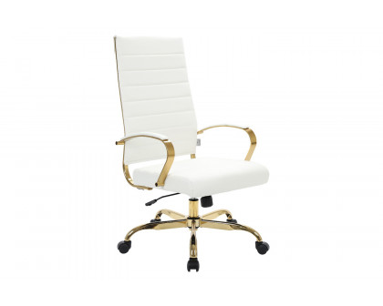 LeisureMod Benmar High-Back Home Leather Office Chair with Chrome Frame