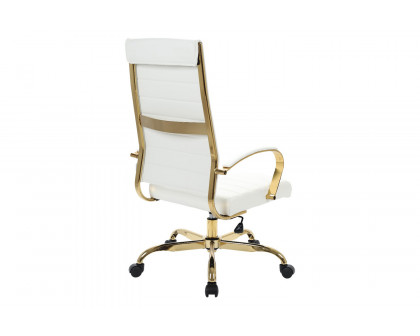 LeisureMod Benmar High-Back Leather Office Chair with Gold Frame - White