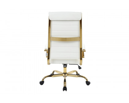 LeisureMod Benmar High-Back Leather Office Chair with Gold Frame - White