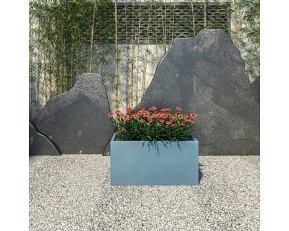 LeisureMod Bloom Mid-Century Modern Rectangular Fiberstone and MGO Clay Planter - Aged Concrete