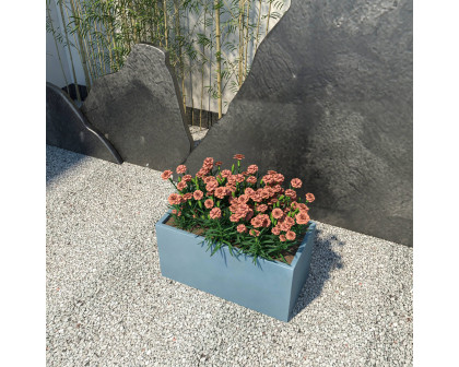 LeisureMod Bloom Mid-Century Modern Rectangular Fiberstone and MGO Clay Planter - Aged Concrete