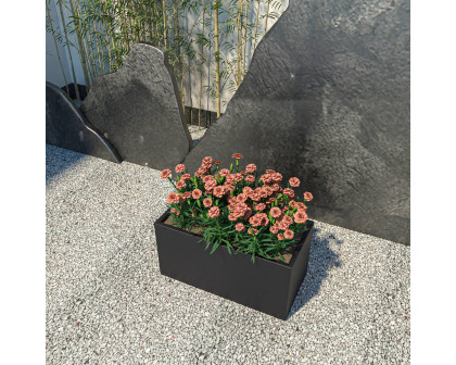 LeisureMod Bloom Mid-Century Modern Rectangular Fiberstone and MGO Clay Planter - Black