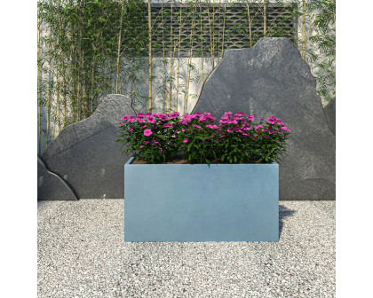 LeisureMod Bloom Mid-Century Modern Rectangular Fiberstone and MGO Clay Planter - Aged Concrete