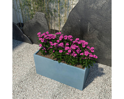 LeisureMod Bloom Mid-Century Modern Rectangular Fiberstone and MGO Clay Planter - Aged Concrete