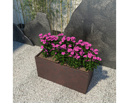 LeisureMod Bloom Mid-Century Modern Rectangular Fiberstone and MGO Clay Planter - Brown