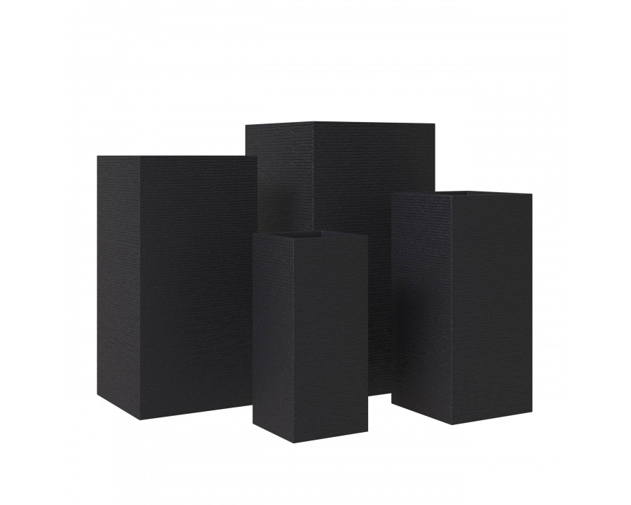 LeisureMod Basalt Modern Square Planters Pot in Fiberstone (Set of 4)