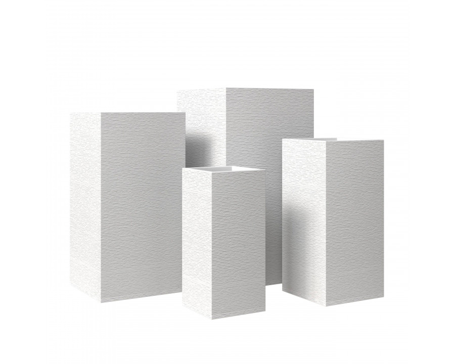 LeisureMod Basalt Modern Square Planters Pot in Fiberstone (Set of 4) - White