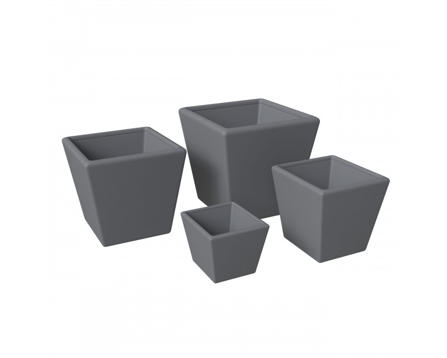 LeisureMod - Blossom Tapered Square Planters Pot in Fiberstone and Clay (Set of 4) in Dark Gray