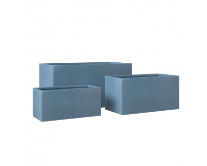 LeisureMod Bloom Modern Rectangular Planters Pot in Fiberstone and MGO Clay (Set of 3)