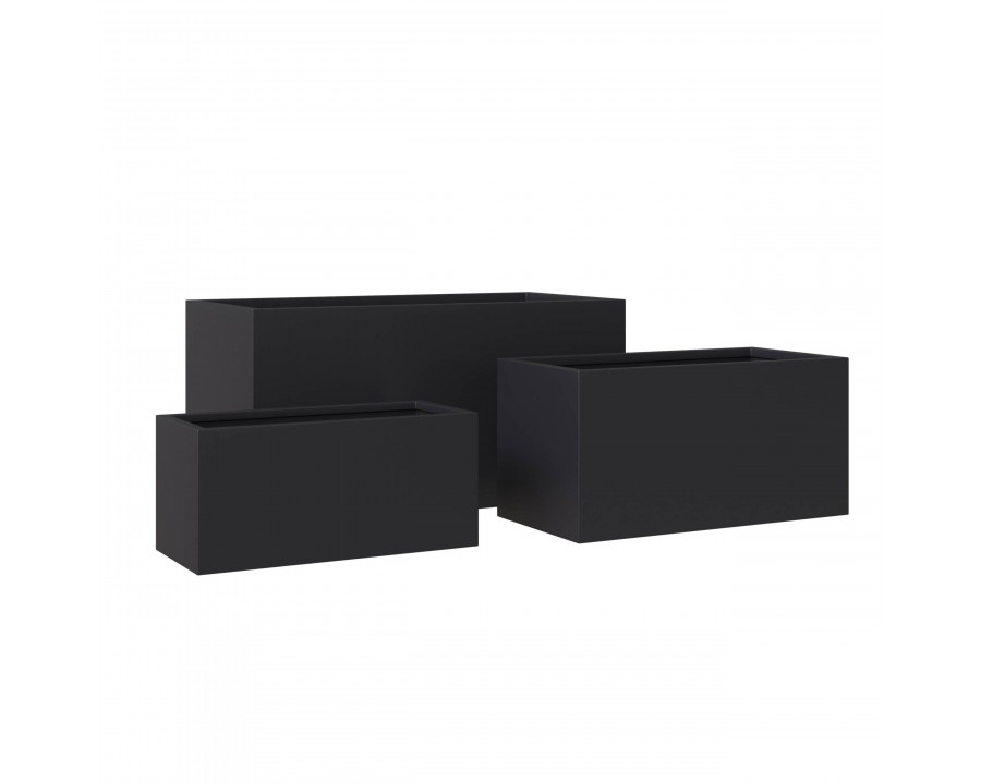 LeisureMod Bloom Modern Rectangular Planters Pot in Fiberstone and MGO Clay (Set of 3) - Black