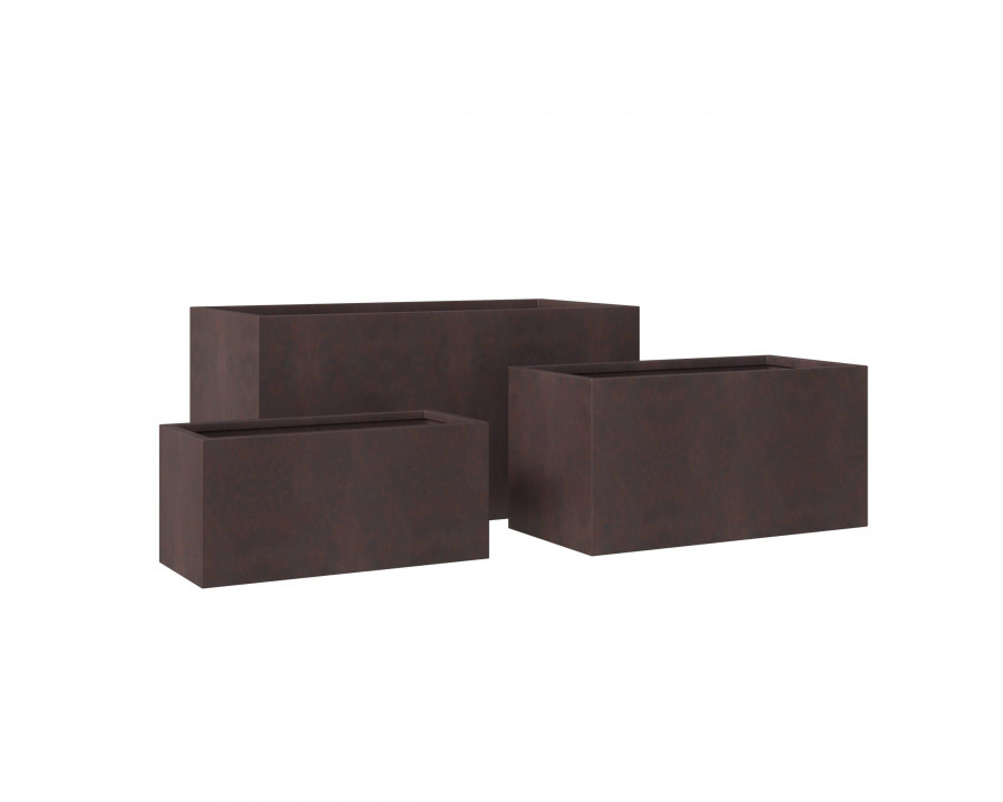 LeisureMod Bloom Modern Rectangular Planters Pot in Fiberstone and MGO Clay (Set of 3)