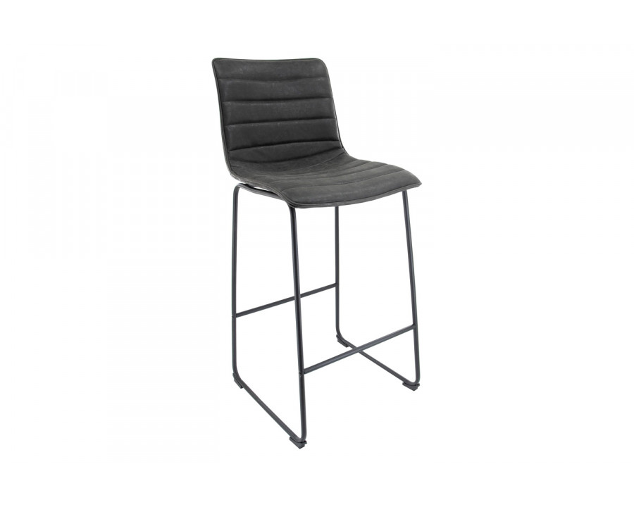 LeisureMod Brooklyn 29.9" Modern Leather Bar Stool with Black Iron Base and Footrest - Charcoal/Black