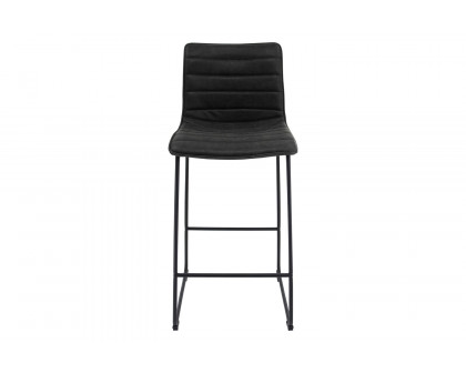 LeisureMod Brooklyn 29.9" Modern Leather Bar Stool with Black Iron Base and Footrest - Charcoal/Black