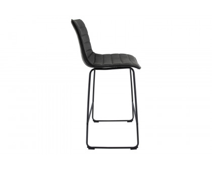 LeisureMod Brooklyn 29.9" Modern Leather Bar Stool with Black Iron Base and Footrest - Charcoal/Black