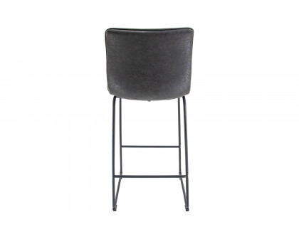 LeisureMod Brooklyn 29.9" Modern Leather Bar Stool with Black Iron Base and Footrest - Charcoal/Black