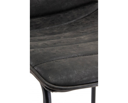 LeisureMod Brooklyn 29.9" Modern Leather Bar Stool with Black Iron Base and Footrest - Charcoal/Black