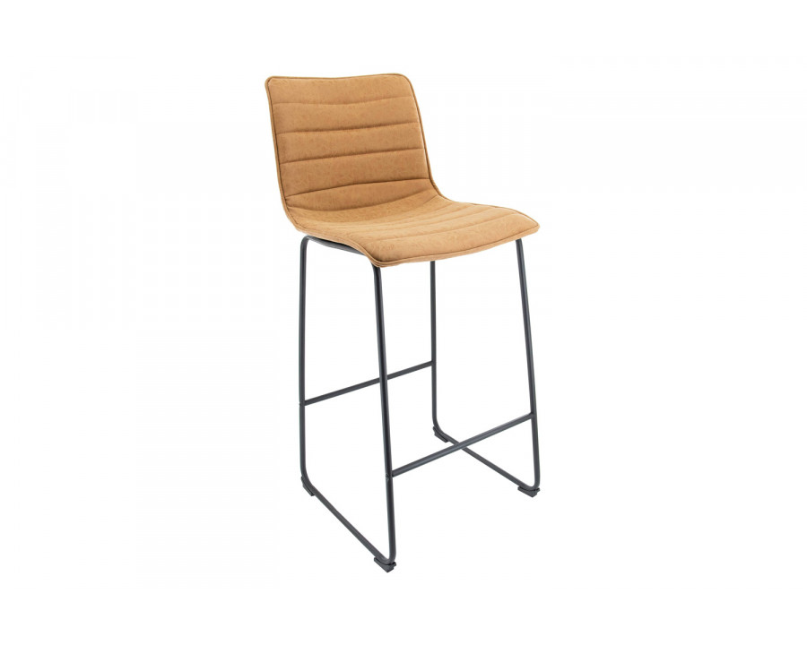 LeisureMod Brooklyn 29.9" Modern Leather Bar Stool with Black Iron Base and Footrest - Light Brown