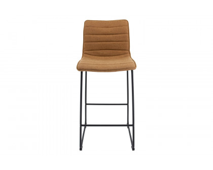 LeisureMod Brooklyn 29.9" Modern Leather Bar Stool with Black Iron Base and Footrest - Light Brown