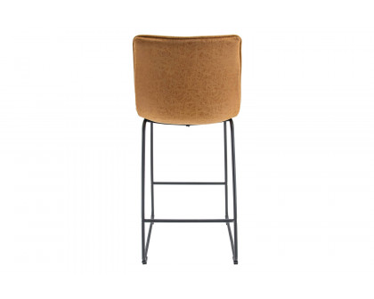 LeisureMod Brooklyn 29.9" Modern Leather Bar Stool with Black Iron Base and Footrest - Light Brown