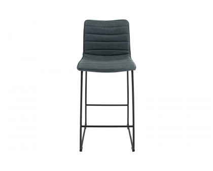 LeisureMod Brooklyn 29.9" Modern Leather Bar Stool with Black Iron Base and Footrest - Peacock/Blue